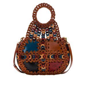 Patricia Nash Pisticci Linked Leather Chain-Link Shoulder Bag Brown Turquoise